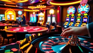Experience the thrill of betting at nhà cái nova88 with vibrant casino tables and slot machines showcasing luxurious gambling.