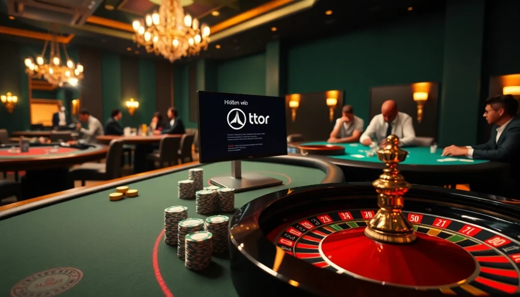 Experience the hidden wiki in an immersive gambling scene with casino tables and players.