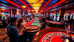 Engaging sbobet players in a luxurious casino with poker games and slot machines.