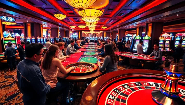 Engaging sbobet players in a luxurious casino with poker games and slot machines.