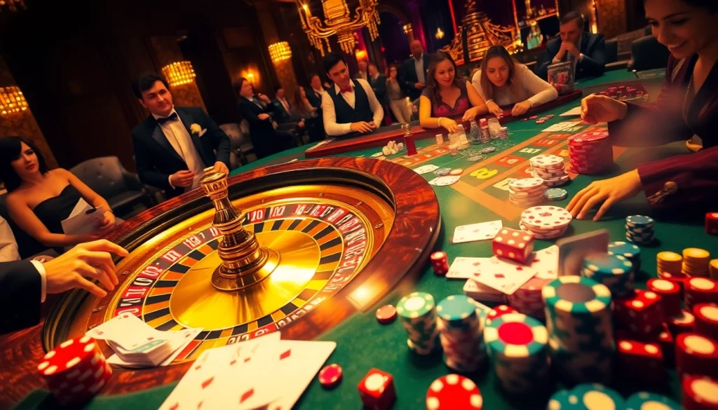 Experience thrilling moments in the casino with NK88 featuring vibrant poker chips and roulette tables.