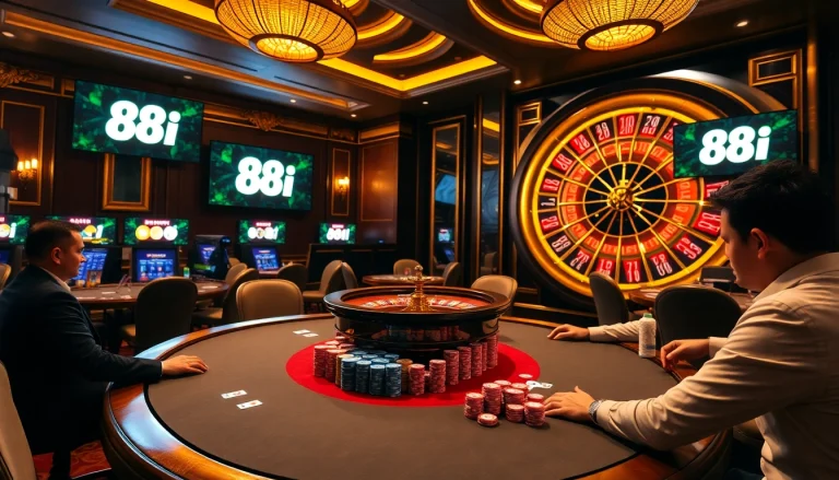 Players enjoying a thrilling game at a luxurious poker table showcasing 88i.