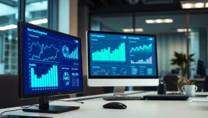Visualize the 1cplatform with analytical data displays in a professional workspace.