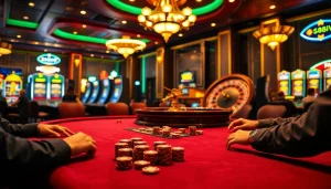 S88vip engaging poker players at an elegant casino table with vibrant atmosphere.