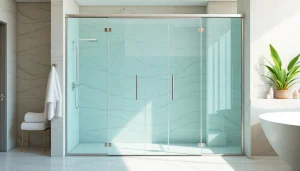 Elegant glass shower doors uk enhancing a modern bathroom's stylish ambiance.