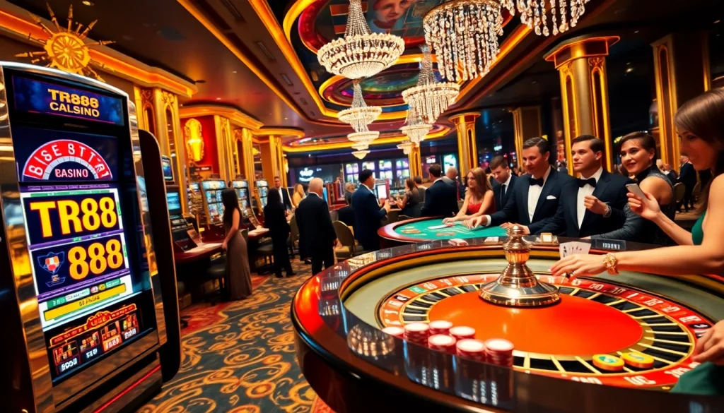 Players enjoy a thrilling gaming experience at a luxury casino with TR88 slot machines.