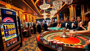 Players enjoy a thrilling gaming experience at a luxury casino with TR88 slot machines.
