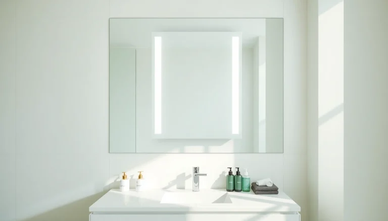 Illuminate your space with a contemporary bathroom mirror with LED light, showcasing elegance and functionality.