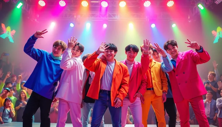 BTS members performing together in concert, showcasing their unique styles and energetic presence.