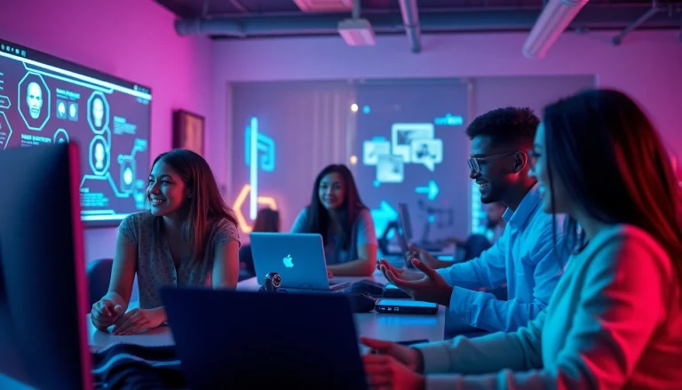 Engaging users interacting with NSFW AI technology in a vibrant digital workspace.