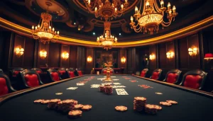Experience high-stakes action at https://mm88.co.in/ with a luxurious poker table scene featuring chips and cards.