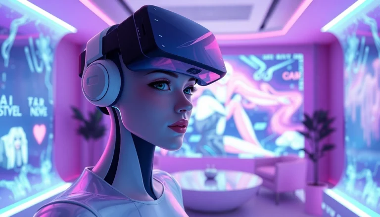Engaging AI NSFW character interacts in a vibrant virtual reality setting.