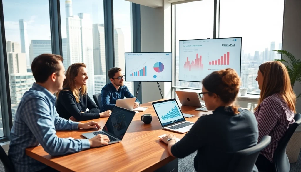 Illustration of a team collaborating to Find competitor customer list through data analysis.