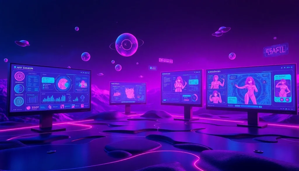 Futuristic NSFW AI image generation tool interface showcasing vibrant digital artwork