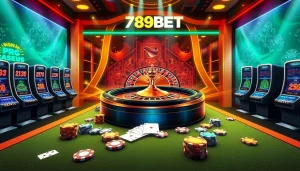 Engaging online gaming scene at 789BET featuring vibrant slot machines and roulette.