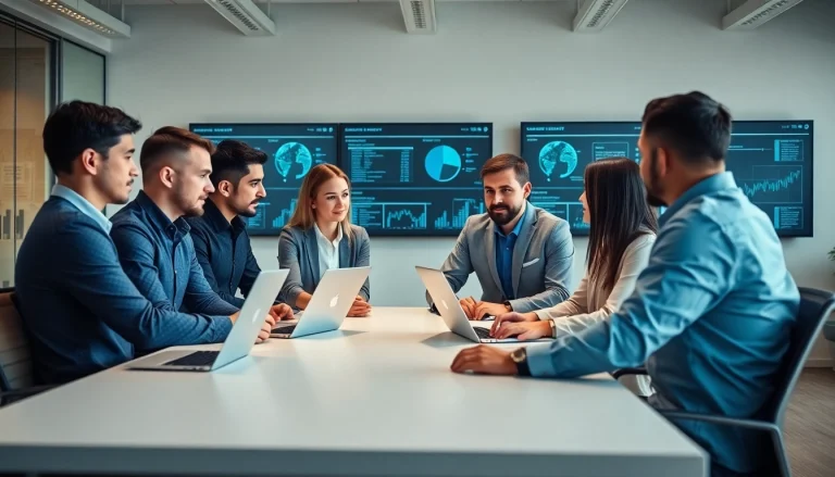 Managed IT provider team collaborating in a high-tech office environment.