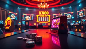 Experience thrilling gameplay at XX88, showcasing vibrant casino elements with chips and dice.