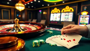 Players enjoying a vibrant 7upbet casino experience with roulette and poker games.