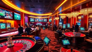 Place bets at sbobet link alternatif in an upscale casino environment featuring elegant tables and engaged players.
