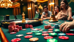 Experience rik vip excitement as players engage at a luxurious casino table with vibrant cards and chips.