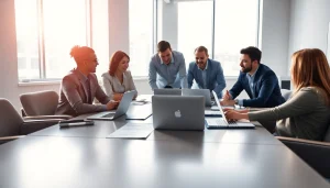 Business growth insights from a team brainstorming in a modern office setting.