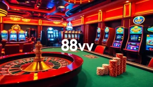 Players enjoy an exciting gaming experience at 88vv casino, featuring roulette and poker chips.