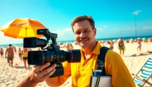 South Florida Reporter taking dynamic shots at a vibrant beach event.