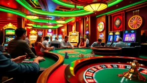 Players strategize at a poker table in a vibrant casino scene related to hidden wiki 2026.