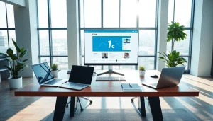 Showcase of the 1cplatform interface in a modern office promoting productivity and collaboration.
