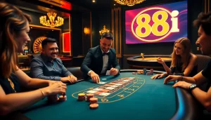 Players strategizing with excitement at the 88i blackjack table in a vibrant casino.
