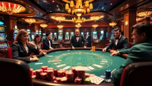 Players enjoy a thrilling game at a luxurious casino table featuring vb9 strategies.