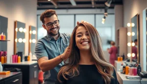 Coafat bucuresti - Hairstylist transforming a client's look in a welcoming salon.