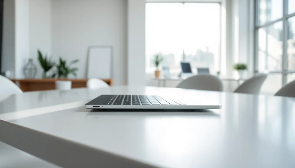 Presentando el MacBook Air M3 en un elegante escritorio moderno con luz natural.