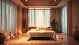 따뜻한 색상의 고요한 스파 환경에서 전문 마사지 치료 세션.