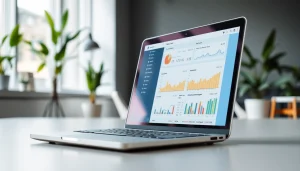 Analyze meta tags checker tool on a laptop in a modern workspace, showcasing performance metrics clearly.