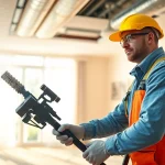 HVAC cleaning technician using advanced equipment to clean air ducts, enhancing indoor air quality.