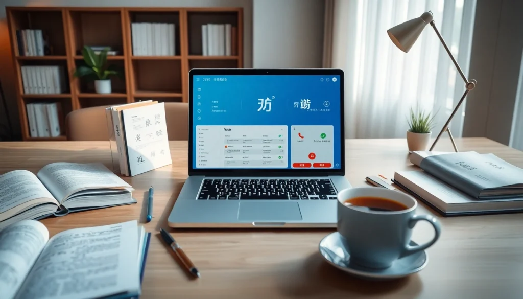 Visual representation of 有道翻译 in a modern workspace, showcasing translation tools and technology.