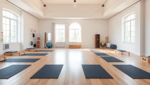 健康的なライフスタイルを促進するピラティスのおすすめを強調する、落ち着いた雰囲気のピラティススタジオ