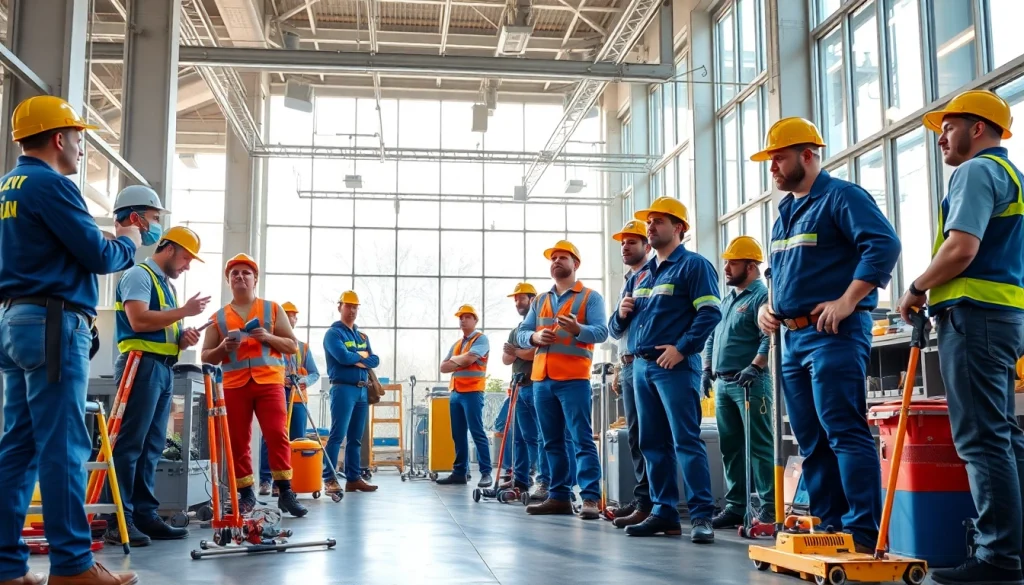 General building maintenance team efficiently repairing and maintaining a commercial space.