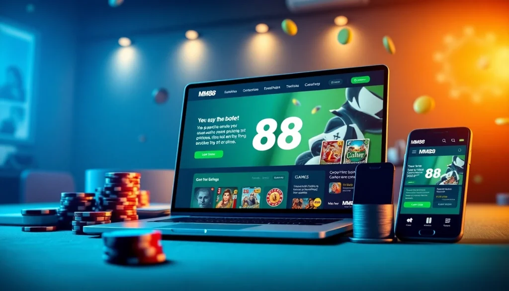 Engaging interface of MM88 on multiple devices, showcasing online gambling.