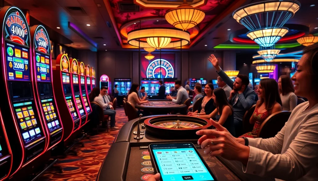 Exciting gaming experience at trang chủ thabet with vibrant slot machines and enthusiastic players.