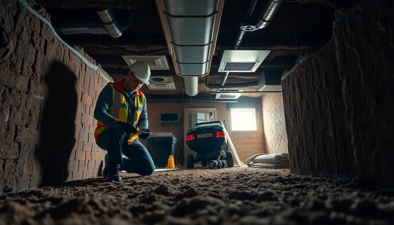 Crawl Space Restoration showcasing professionals inspecting and managing moisture levels in a basement.