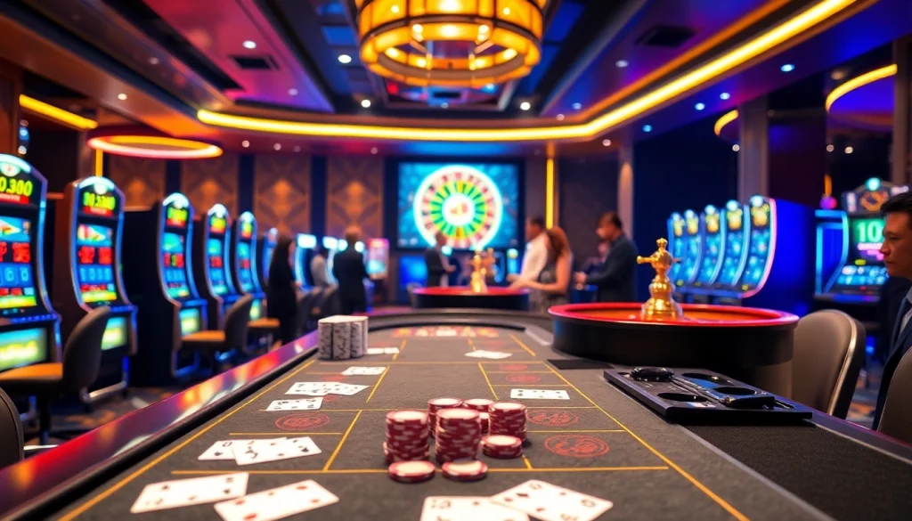 Engaging scene depicting exciting gameplay at open88.info with professional casino tables and vibrant atmosphere.