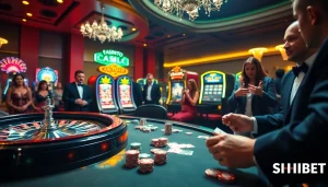 Experience the thrill of SHBET with vibrant casino elements and engaging players in action.