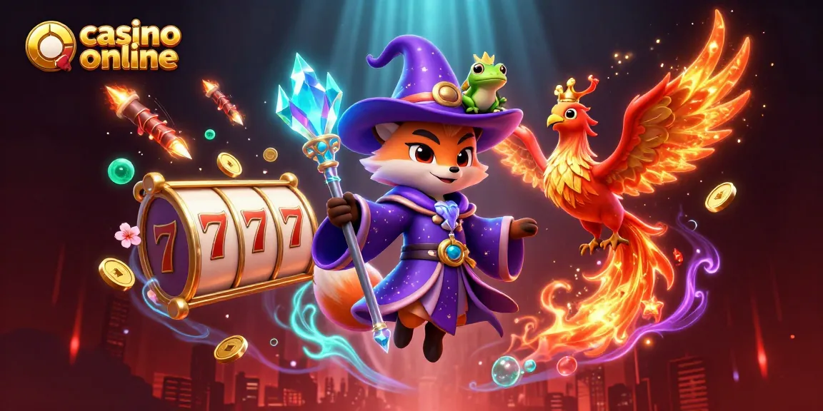 Jouez dans un univers captivant de casino en ligne, avec un renard sorcier, un phénix et des éléments de machines à sous.