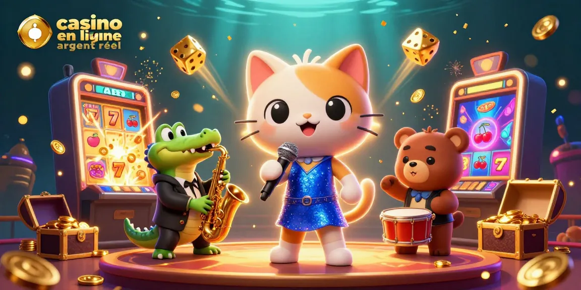 Gagnez avec le casino en ligne argent réel dans une illustration dynamique de jeux animés.