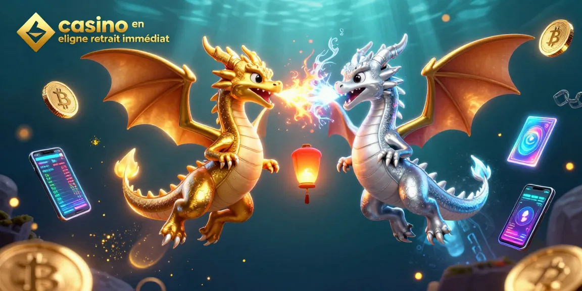 Casino en ligne retrait immédiat avec dragons 3D et éléments de crypto-monnaies.