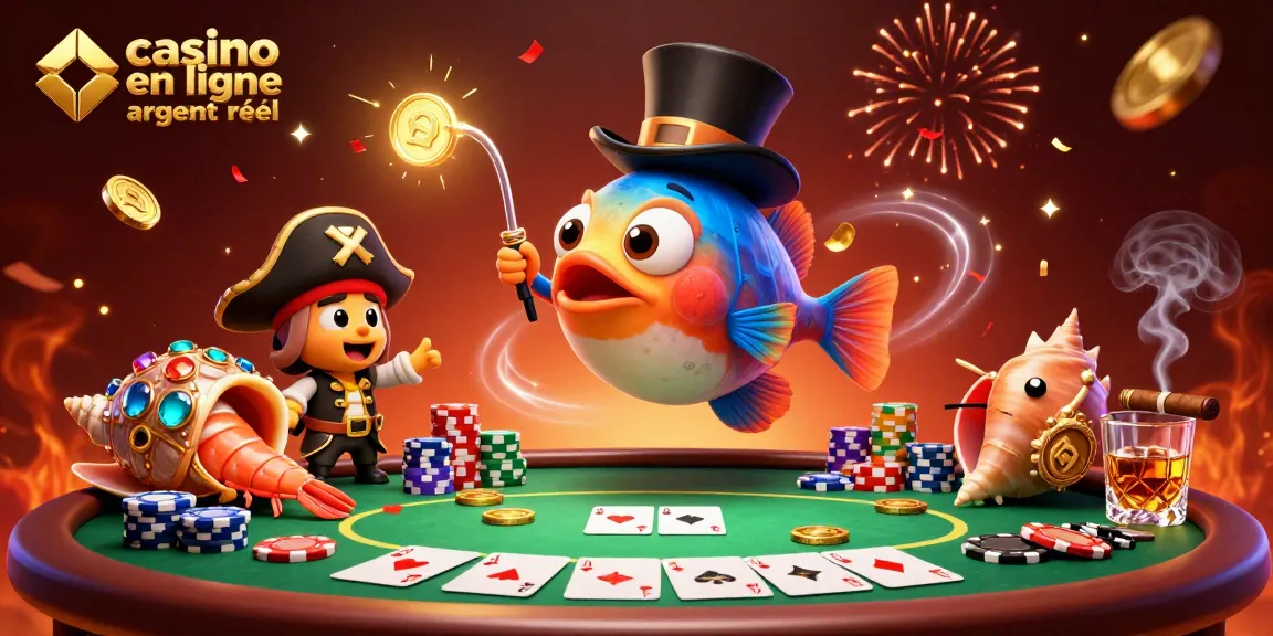 Jouez au casino en ligne argent réel avec l'anguille poisson d'angler et d'autres personnages colorés.