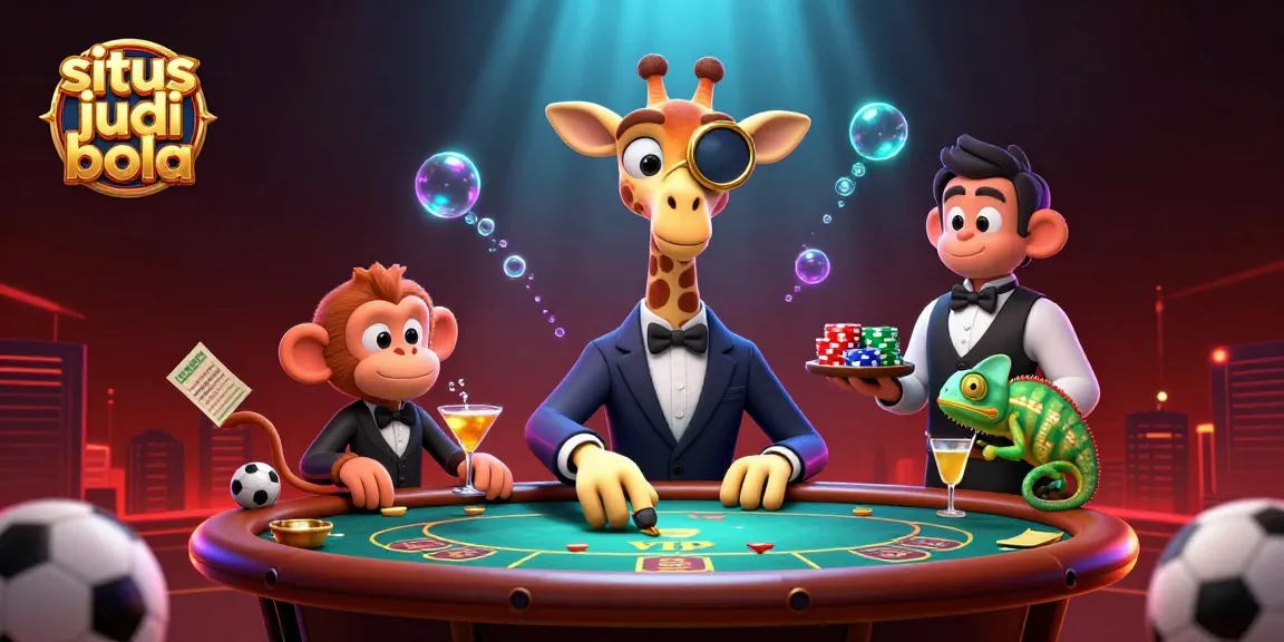 Experience sbobet88 betting with situs judi bola, featuring a high-roller giraffe at a VIP poker table.