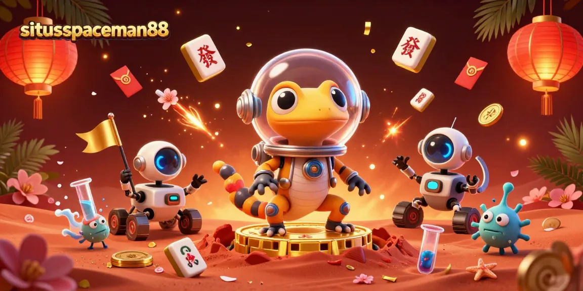 Experience excitement at situs spaceman88 with a vibrant Martian adventure featuring a golden casino and cheerful alien elements.